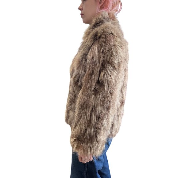 Vintage 1970s J.Fox Boston Genuine Raccoon Fur Coat Car Length Pockets Brown - Picture 5 of 12